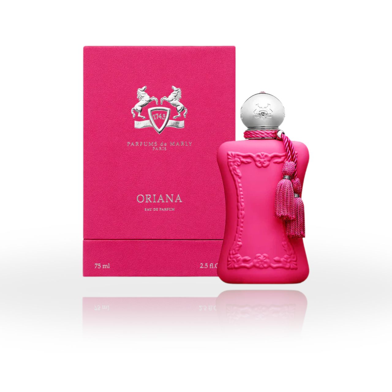 Parfums de Marly Oriana Eau de Parfum bottle – a luxurious pink bottle with an ornate design, representing elegance and femininity.