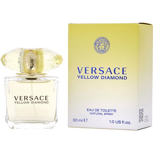 Side view of Versace Yellow Diamond EDT highlighting detailed golden accents and sleek design