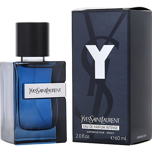 Close-up of the Y Eau de Parfum Intense bottle showcasing its elegant design and the Yves Saint Laurent emblem.