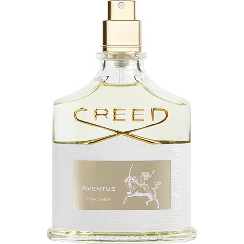 Close-up of the Aventus for Her bottle showcasing its intricate design and the Creed emblem.