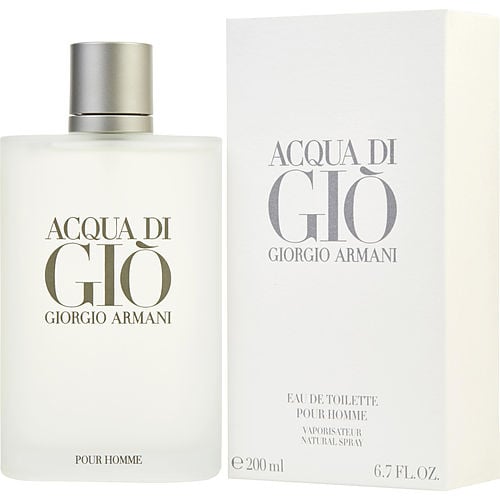 Acqua di Giò by Giorgio Armani packaging featuring white box with elegant black and silver lettering