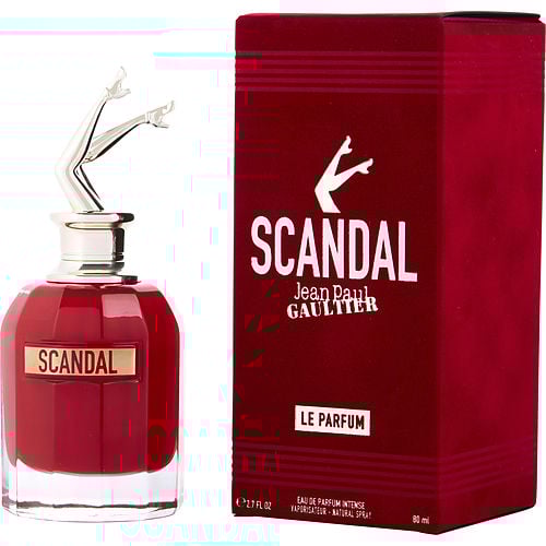 Jean Paul Gaultier Scandal Le Parfum Intense front view showing deep red bottle and gold heel-shaped cap