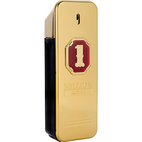Paco Rabanne 1 Million Royal Parfum front view with bold red and gold bar-shaped bottle featuring crown emblem