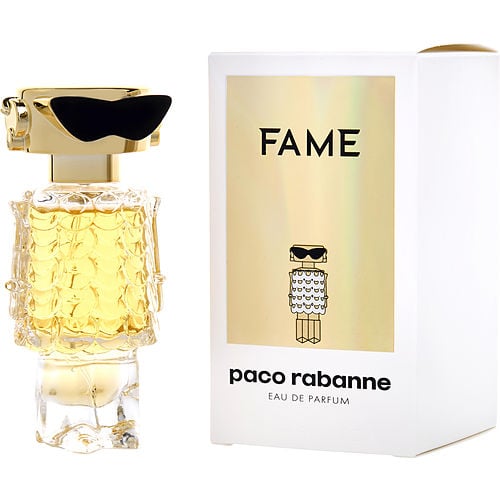 Paco Rabanne Fame Eau de Parfum packaging with iconic gold-tone bottle and bold designer branding