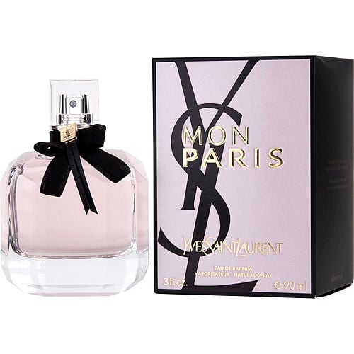 YSL Mon Paris Eau de Parfum packaging featuring a chic pink and black box with luxurious Parisian flair