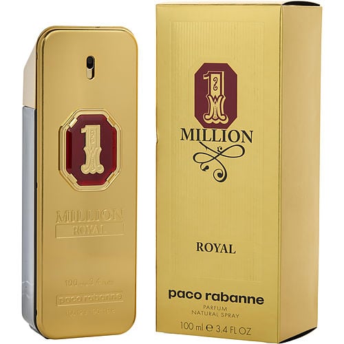 Close-up of Paco Rabanne 1 Million Royal Parfum highlighting vibrant red bottle with luxurious gold detailing