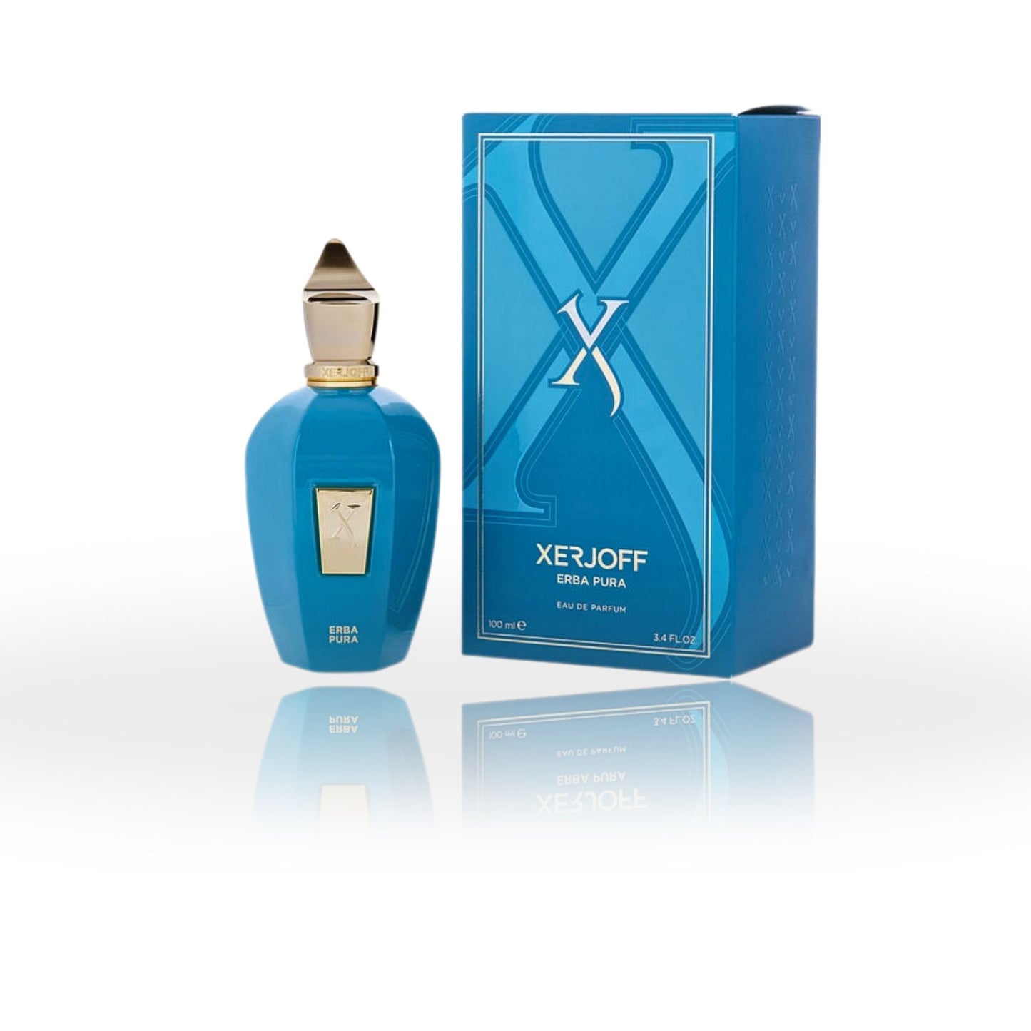 Xerjoff Erba Pura Eau de Parfum bottle – an elegant glass design with a golden cap, reflecting the luxury of the Xerjoff brand.
