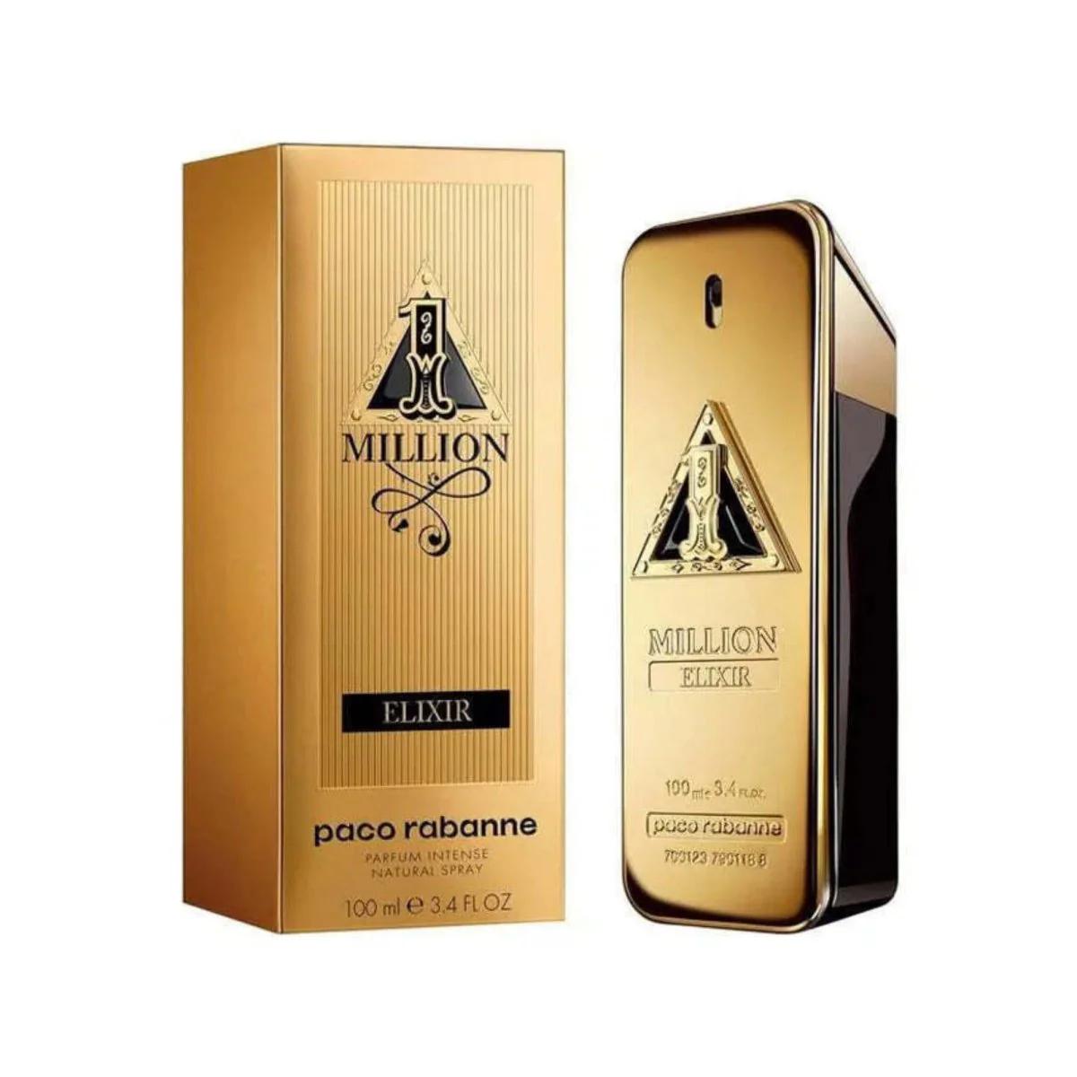 a sleek, gold-toned bottle adorned with a distinctive triangle emblem, exuding elegance and power.