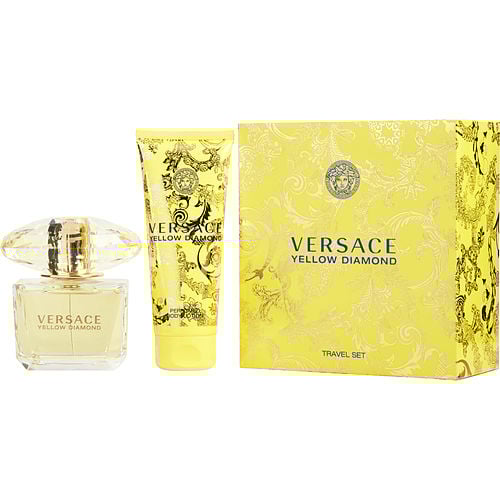  Versace Yellow Diamond 2-Piece Travel Gift Set – featuring a 3.0 oz Eau de Toilette Spray and a 3.4 oz Body Lotion, presented in elegant packaging.
