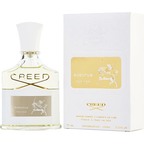 Creed Aventus for Her Eau de Parfum bottle – an elegant clear glass design with a white-accented cap, reflecting the luxury and sophistication of the Creed brand.
