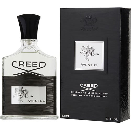 Creed Aventus Eau de Parfum front view with iconic black and silver label on clear bottle and sleek black cap