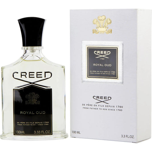 Close-up of the Royal Oud bottle showcasing its intricate design and the Creed emblem