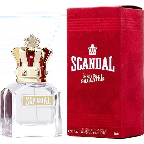 Close-up of Scandal Pour Homme by Jean Paul Gaultier highlighting crown cap and sleek masculine design