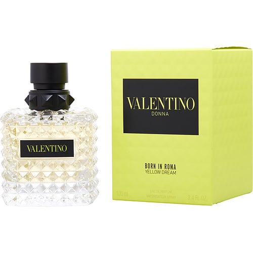 Valentino Donna Born In Roma Yellow Dream Eau de Parfum bottle with signature studded design and yellow tint
