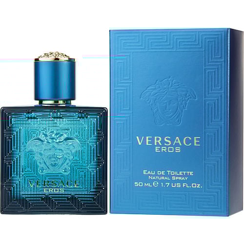 Versace Eros Eau de Toilette packaging with matching turquoise box and iconic luxury branding